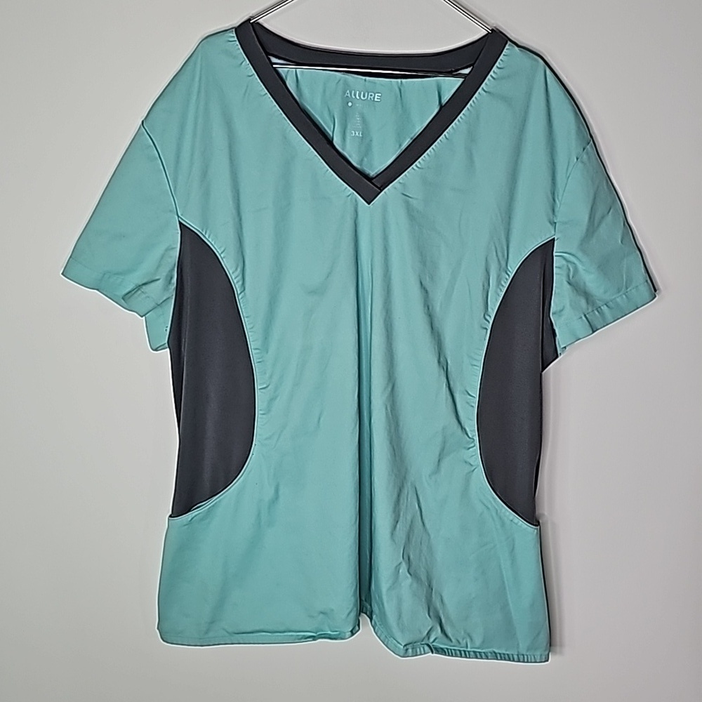 Allure white cross teal and gray 3XL scrub top
